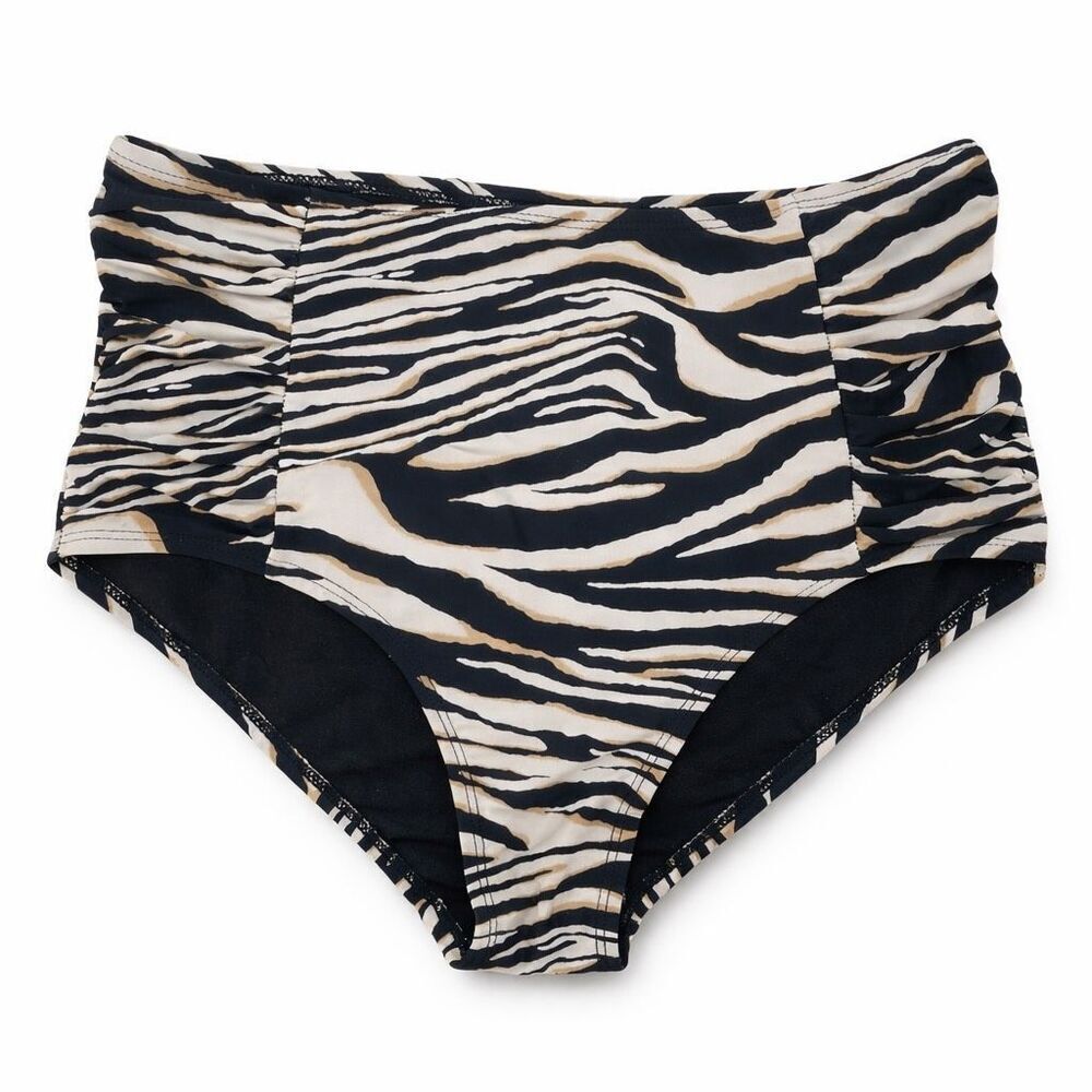 Apollo Swimwear Zebra Print High Waisted Bikini Bottoms Size Medium Ruched Sides